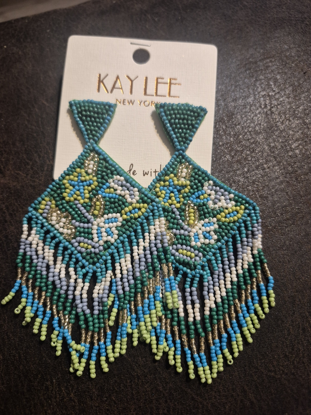 Kay Lee Turquoise Floral Beaded Fringe Earrings